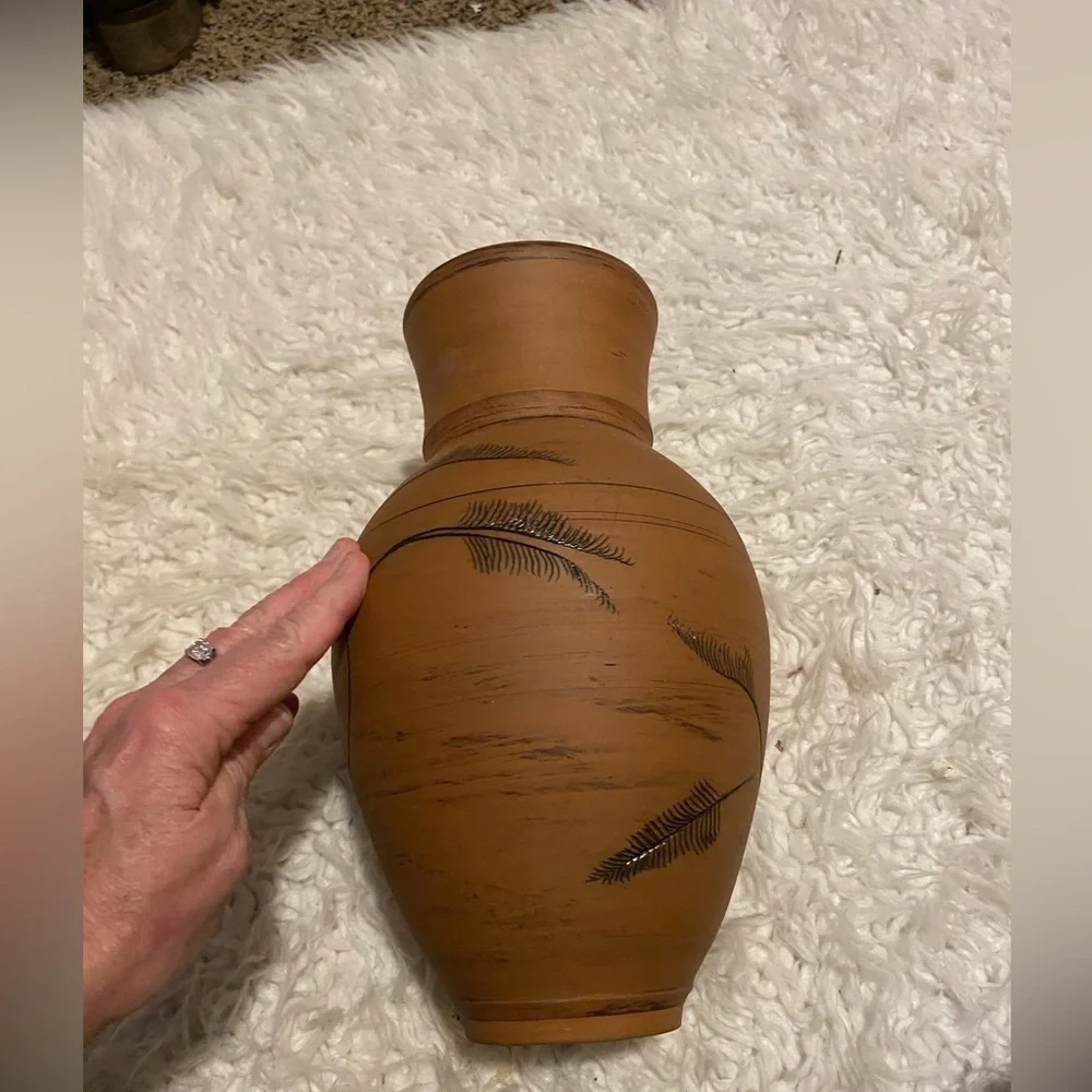 50%offw❤️ Joe Smith Handmade Clay Vase 11.5x6 etched pottery